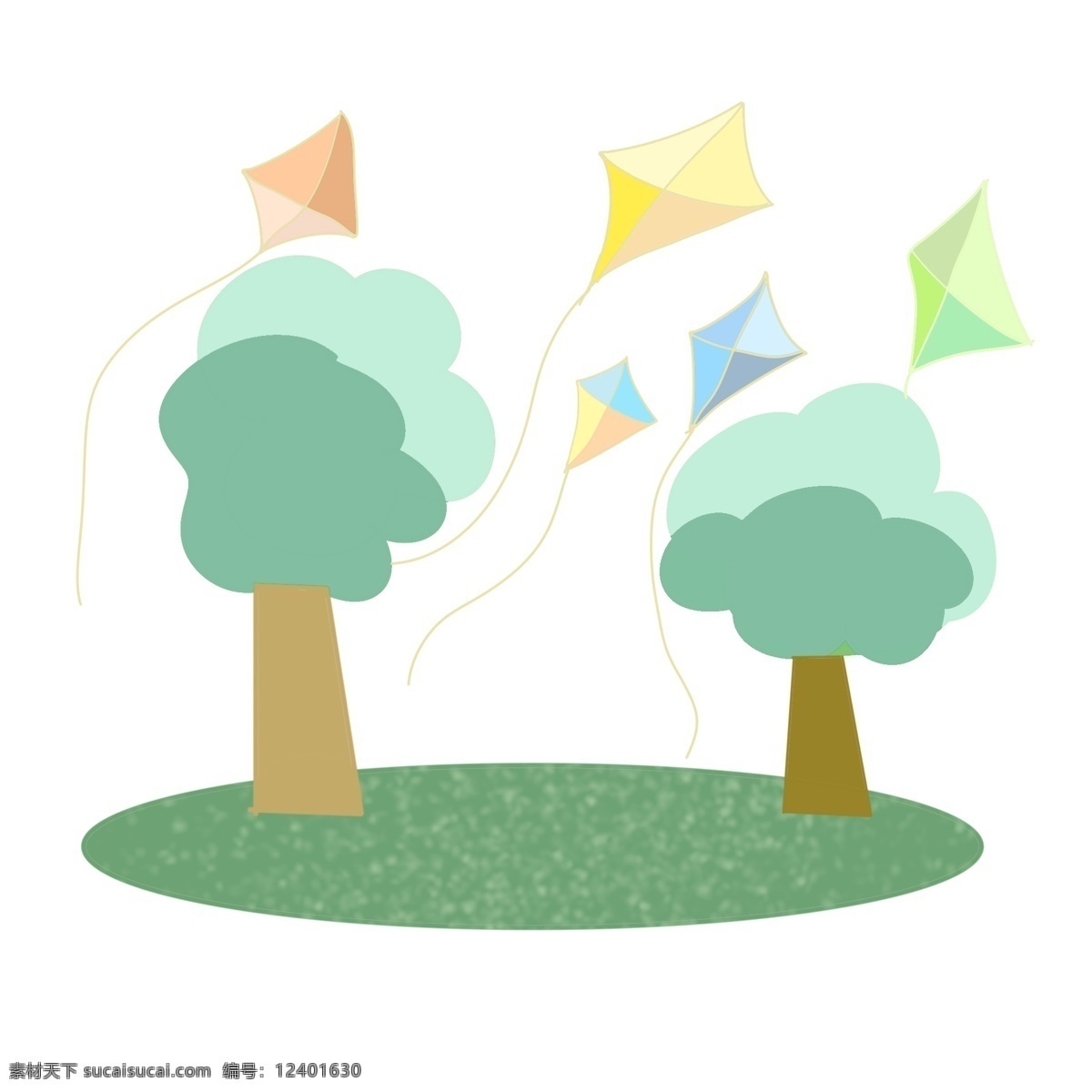 放飞 风筝 树木 放飞的风筝 风筝插图 绿色树木 卡通风筝 彩色风筝 春季 卡通树木