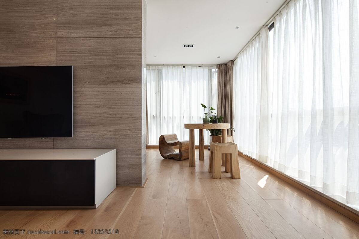 现代 清新 客厅 褐色 花纹 电视 背景 墙 室内装修 图 客厅装修 木地板 薄纱窗帘 褐色背景墙