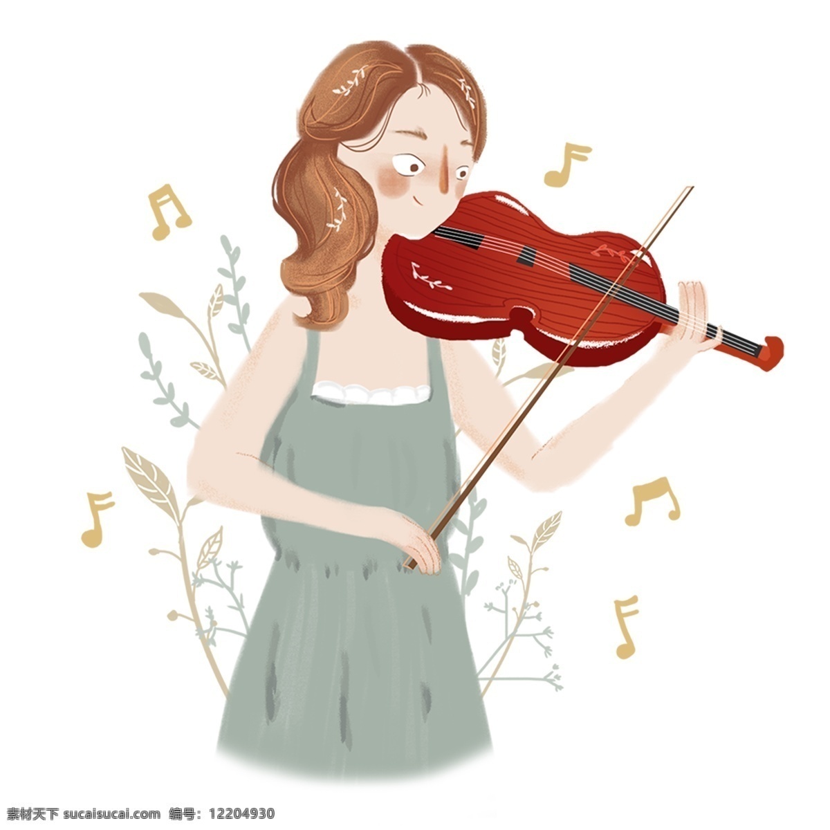 清新 卡通 女孩 拉 小提琴 人物 元素 png元素 透明元素 手绘元素 女孩拉小提琴 免抠元素