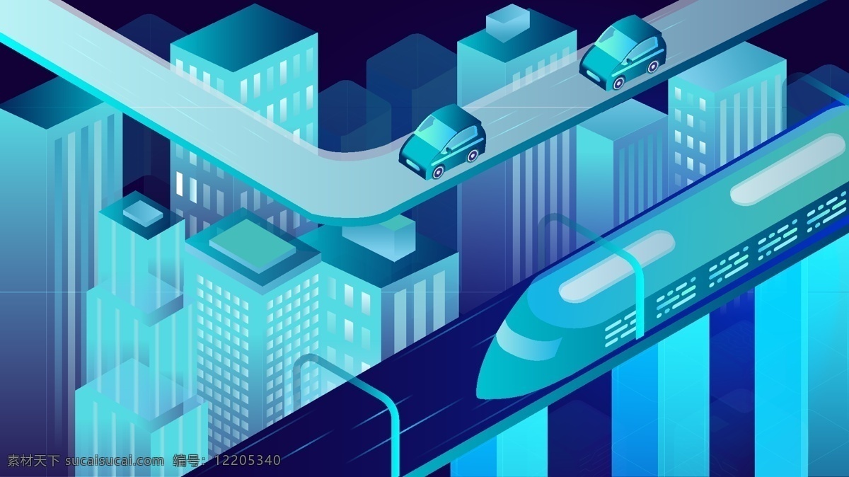 未来 城市 悬浮 动车 透气 感 d 矢量 插画 科技 公路 汽车 大学 高铁 高架桥 配图 手机壁纸
