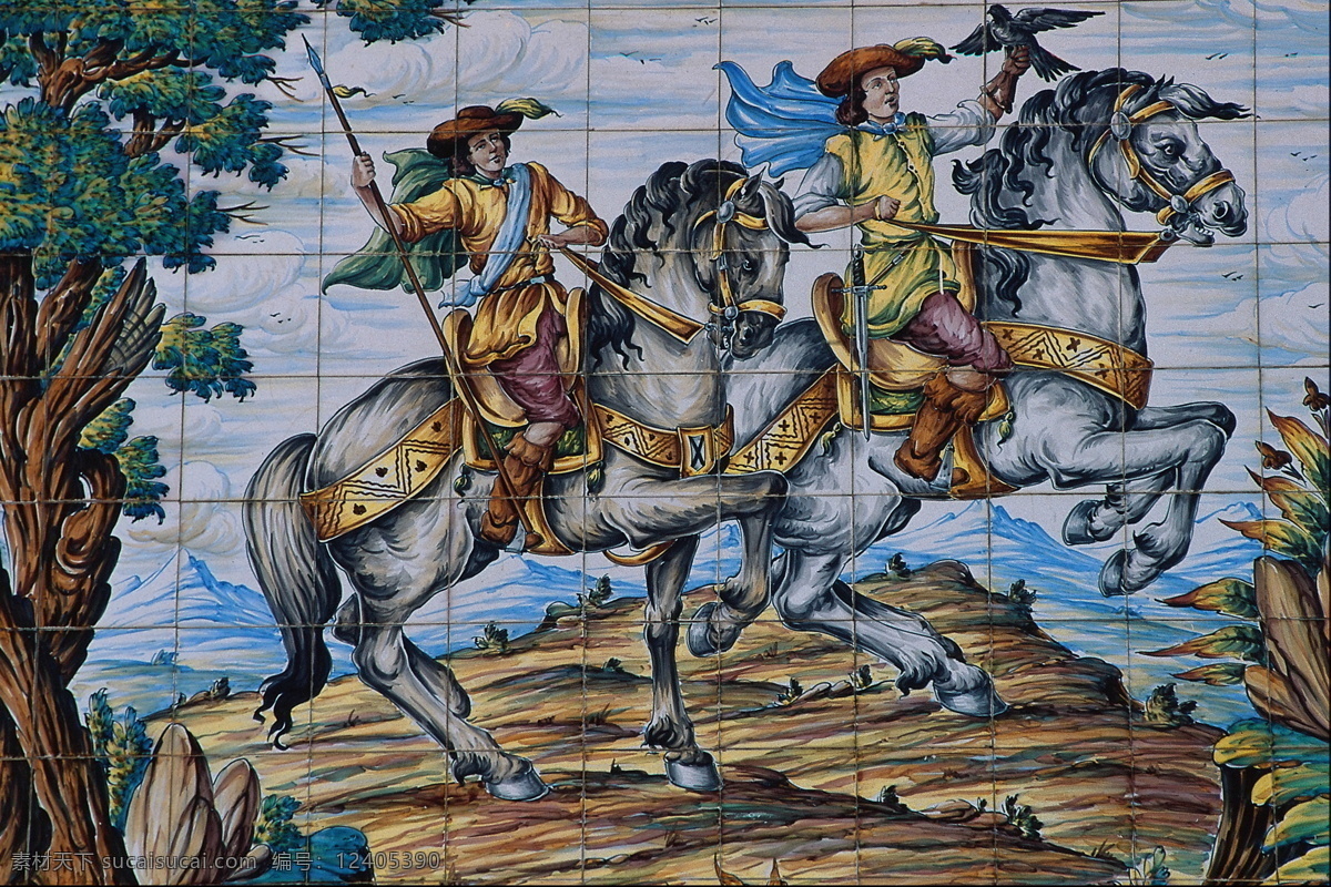 战 骑 壁画 战骑壁画 世界 宗教 素材图片 西方 瓷砖 战骑磁片壁画 战骑瓷砖拼图 文化艺术