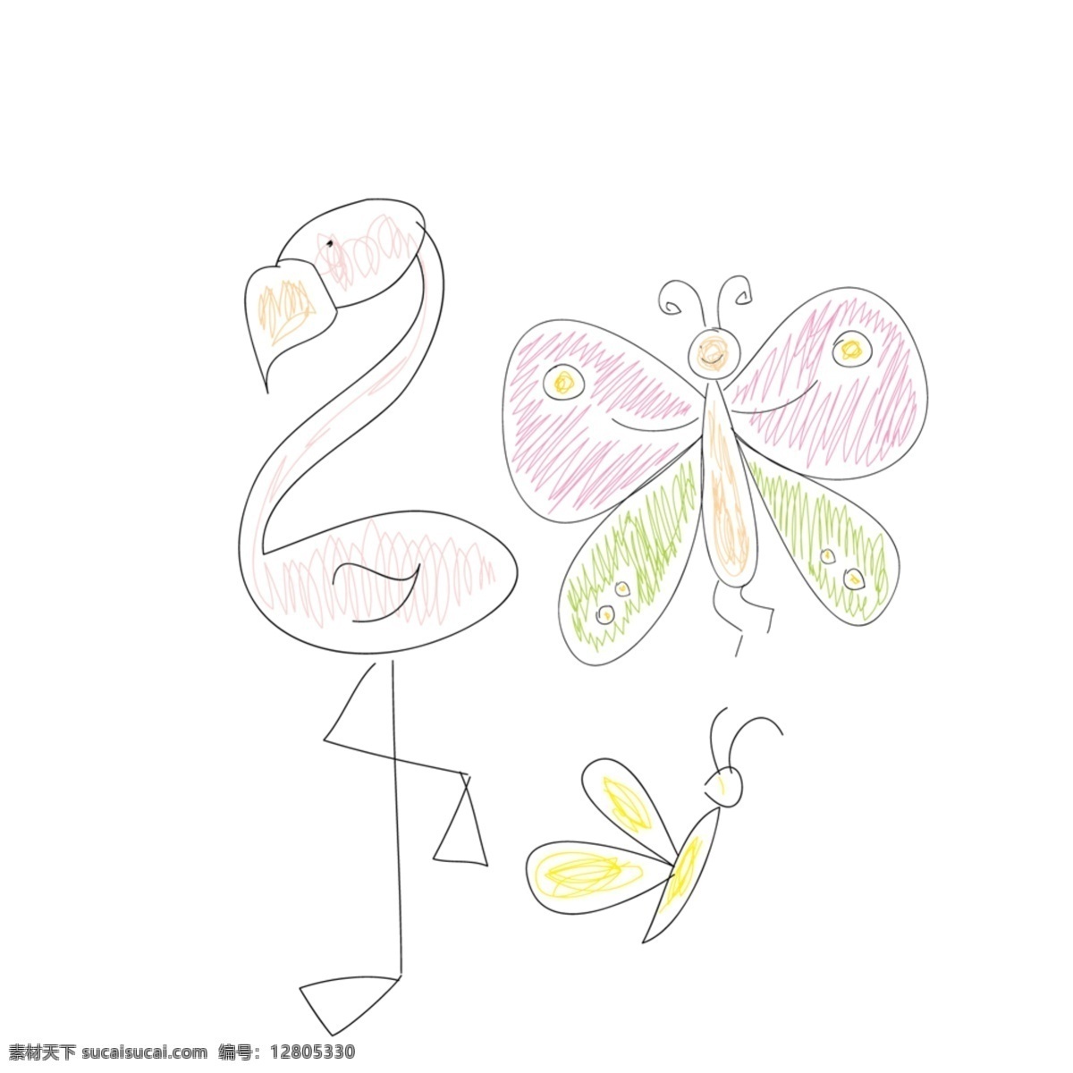 卡通 手绘 鸭子 蝴蝶