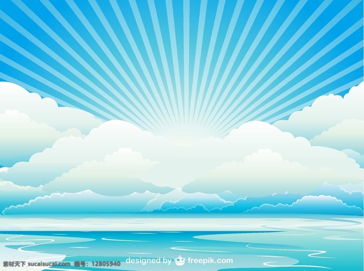 美丽 海洋 中 日出 背景 夏天 水 旅游 云 太阳 自然 天空 模板 蓝色背景 蓝色 景观 壁纸 布局 假期 青色 天蓝色