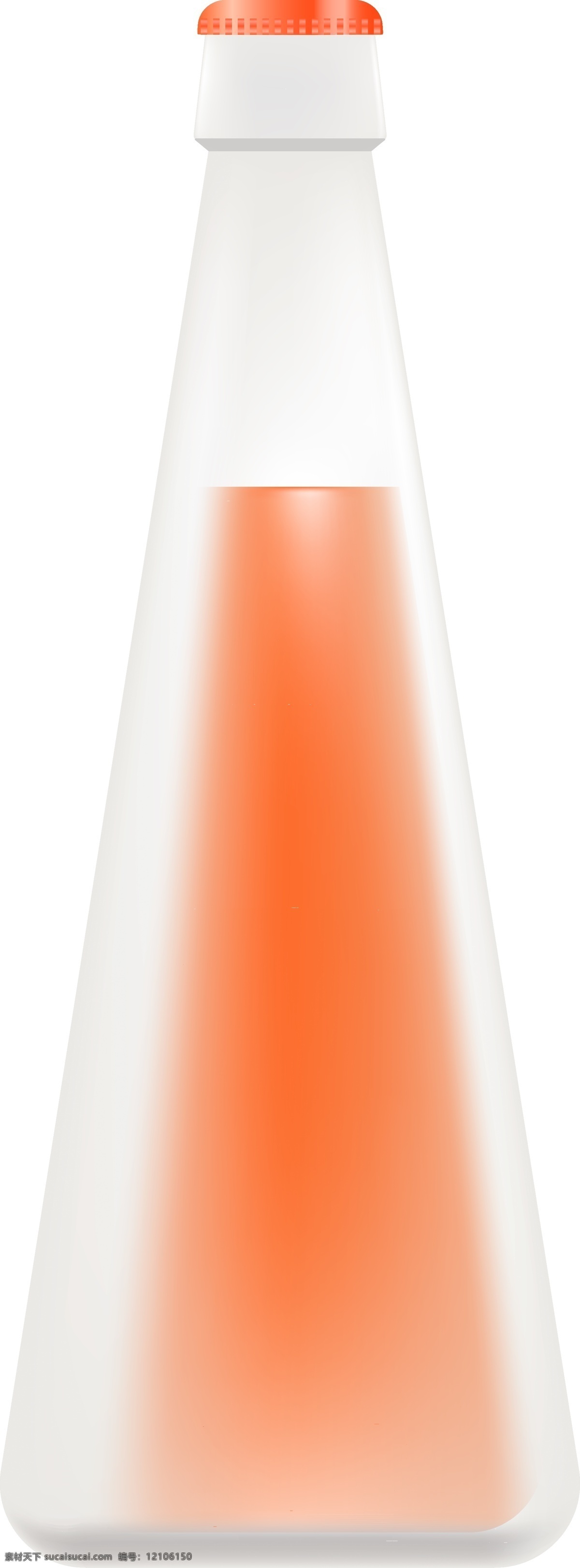 写实 饮料 食物 矢量 瓶子 橘色 橘子汁 汽水 透明瓶子 锥形瓶子