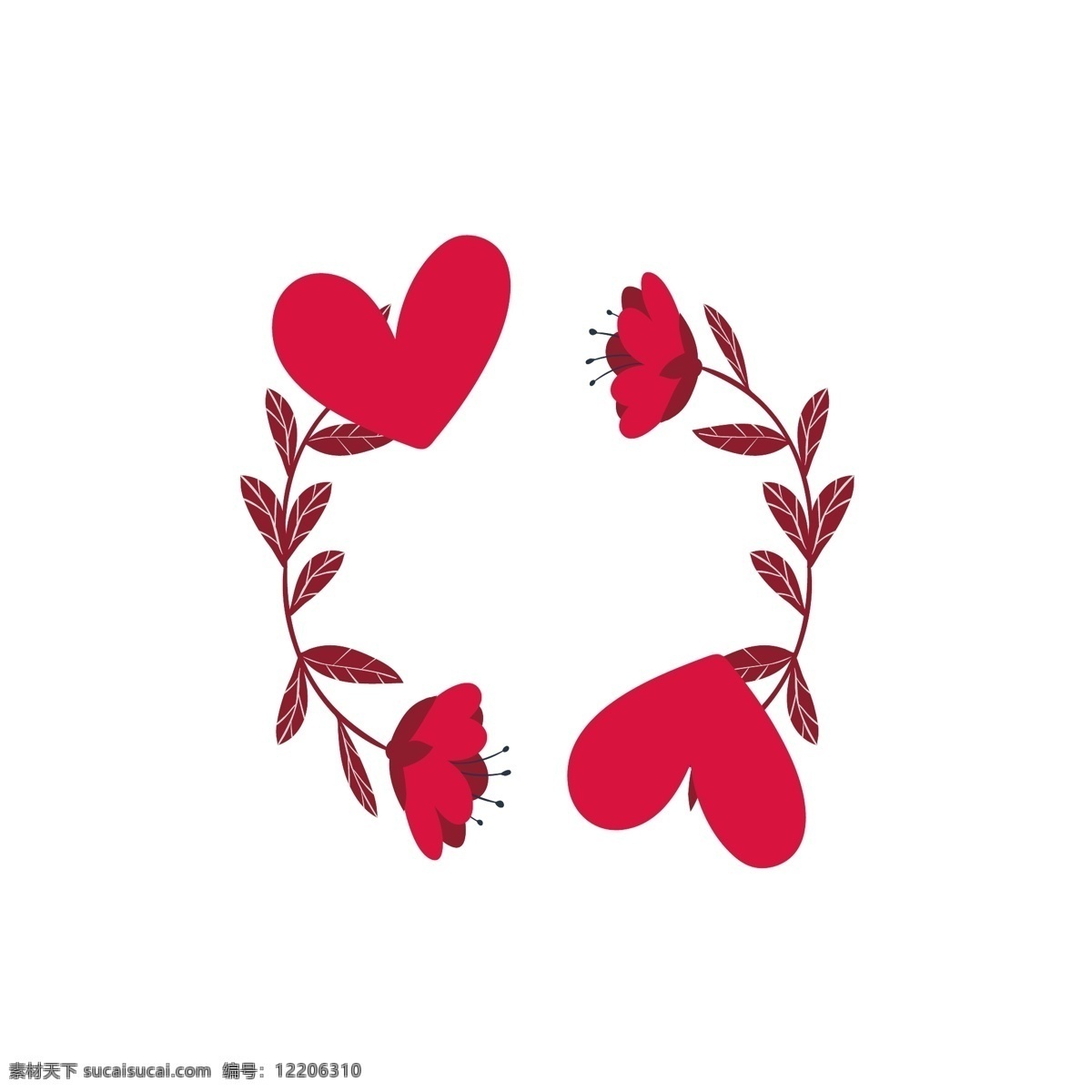 简约 风 红色 花朵 边框 装饰 元素 爱心 背景