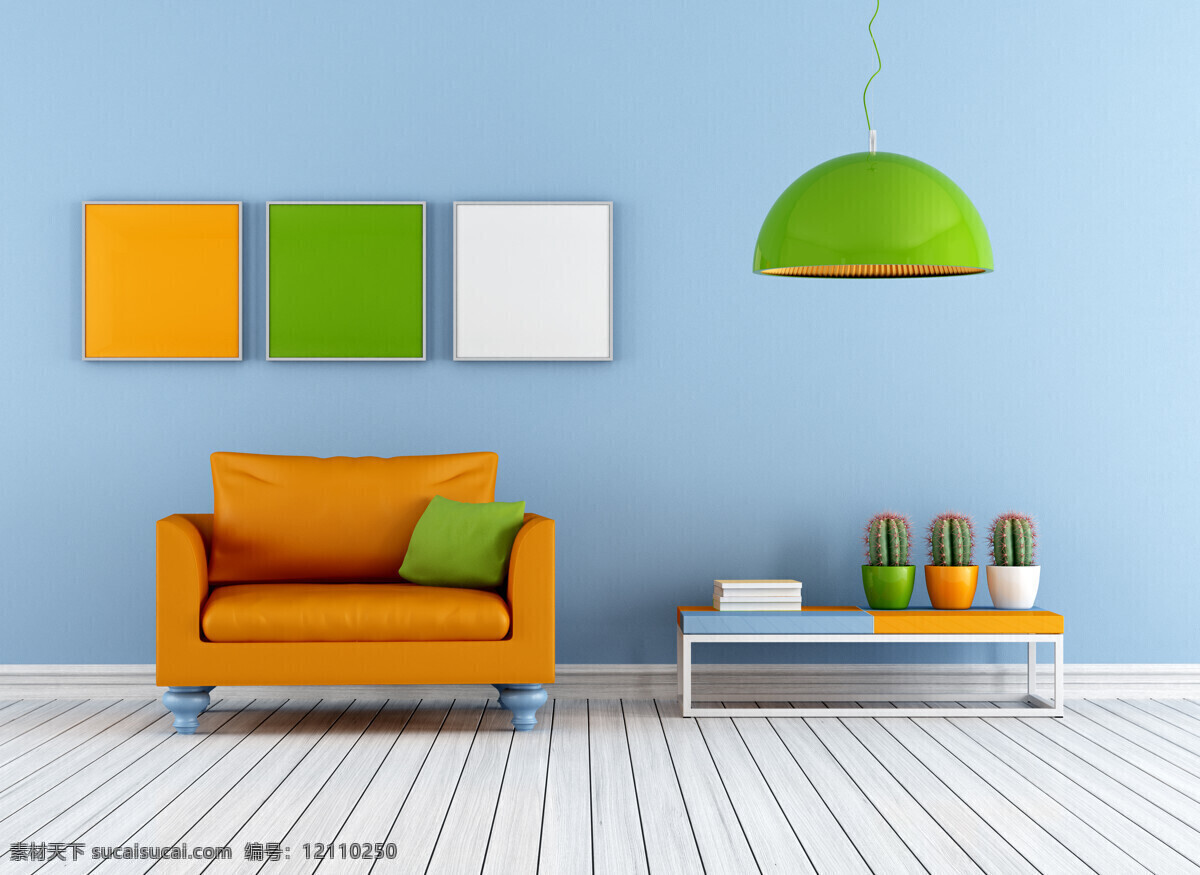 橙色 沙发 绿色 吊灯 抱枕 装饰画 室内设计 环境家居