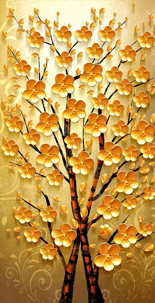 浮雕花 发财树 玄关图图片 黄金树 装饰画 玄关图 分层