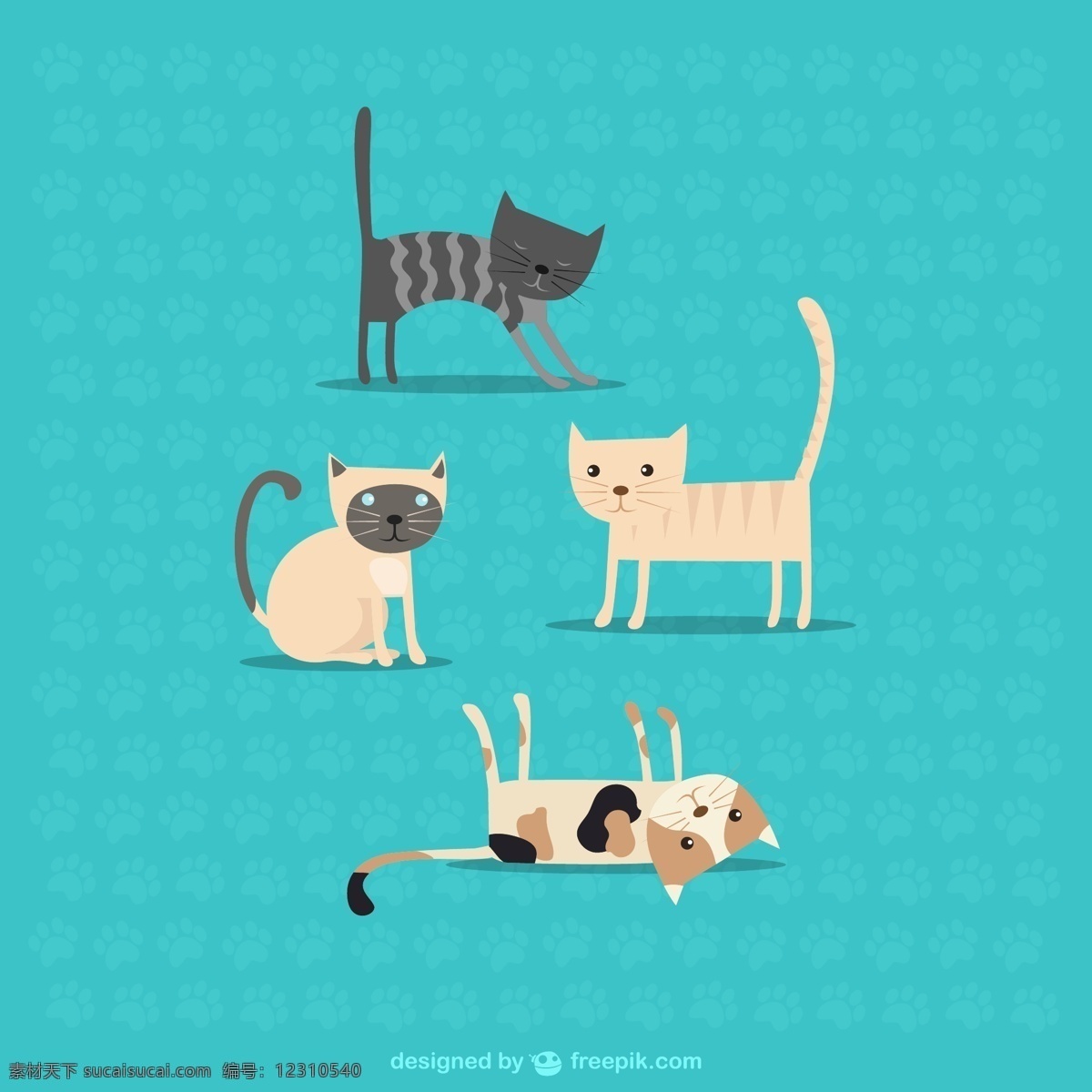 可爱宠物猫咪 可爱 宠物 猫咪 小猫 猫 动物 插画 脚印 背景 海报 画册 矢量动物 生物世界 家禽家畜