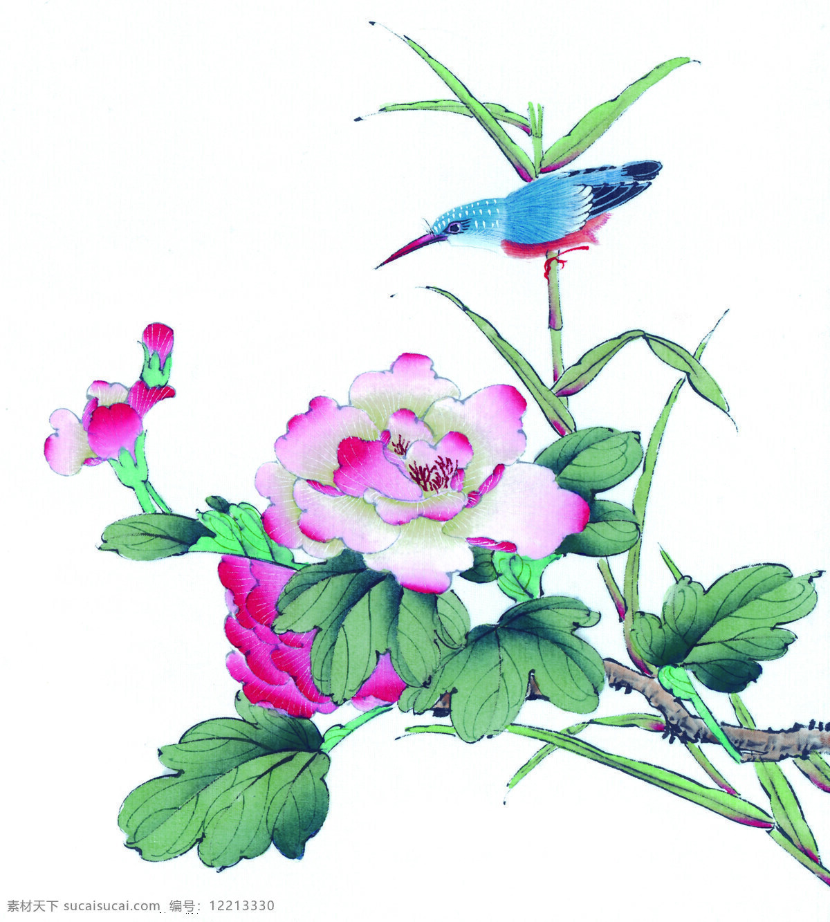 中国 风 花 牡丹 芍药 桃花 喜鹊 小鸟 中国风 中华艺术绘画 文化艺术