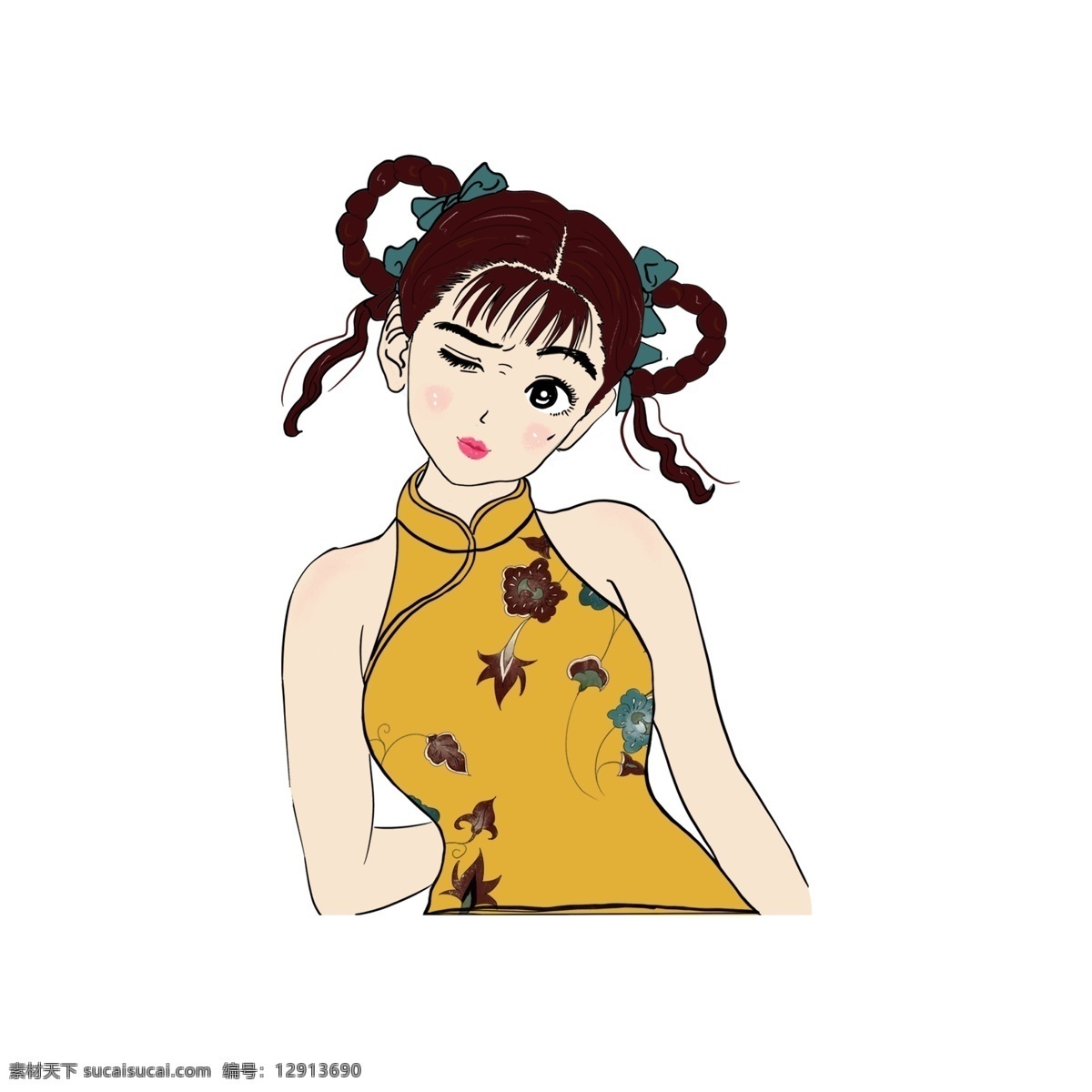 黄 裙子 小女孩 透明 唯美 手绘 卡通元素 女孩 少女元素 插画人物 生物静物