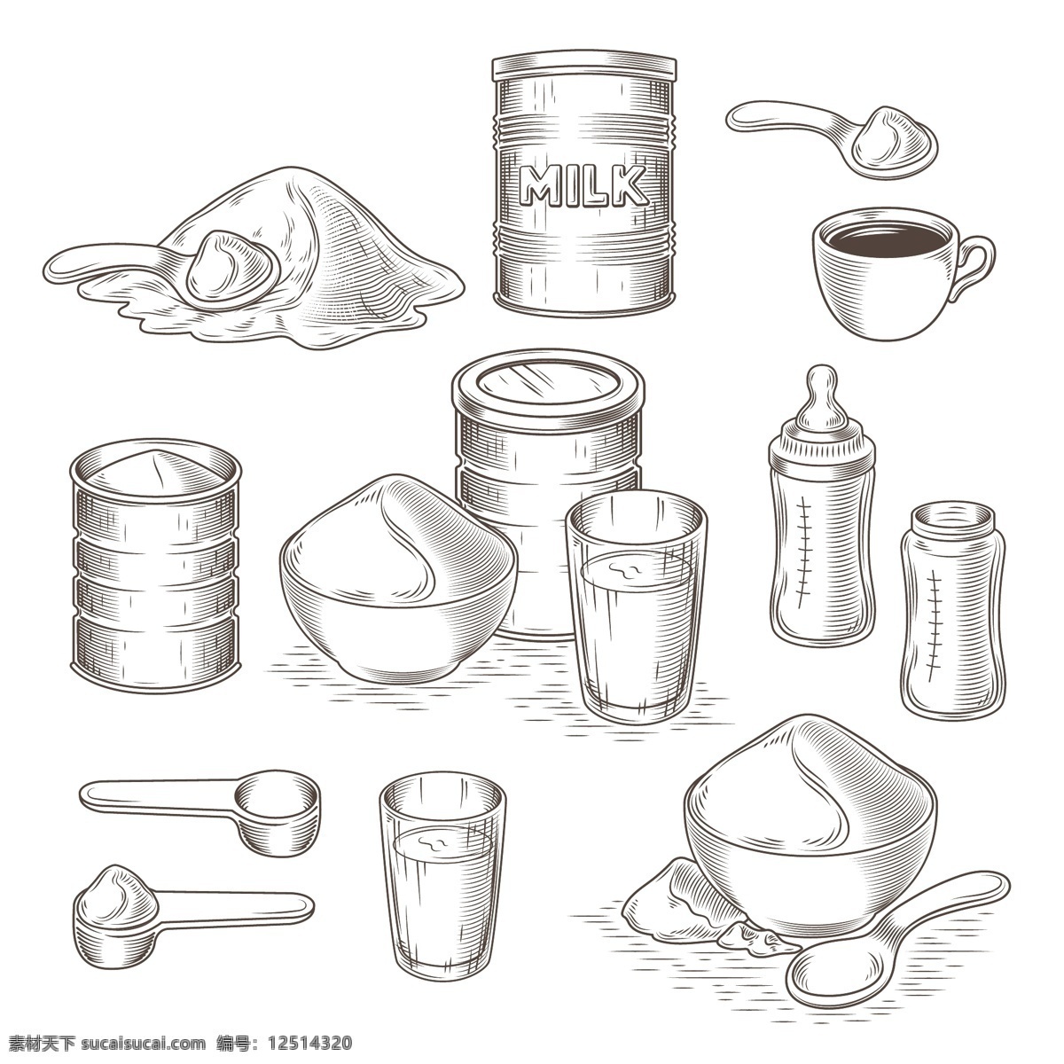 向量 组 奶粉 卡通 插画 食品 咖啡 婴儿 水 图标 线 盒 包装 茶 牛奶 咖啡杯 玻璃 饮料 杯子 有机 白色 天然 健康