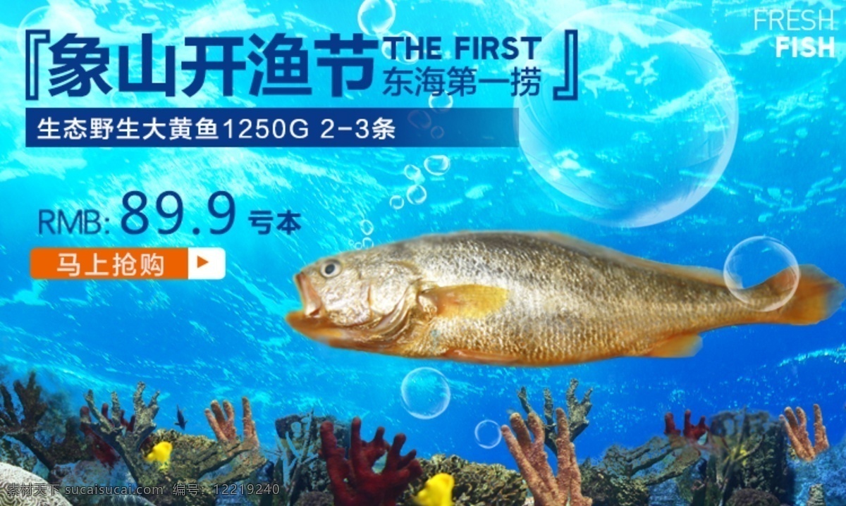 大黄鱼 海鲜 特产 海报 白色