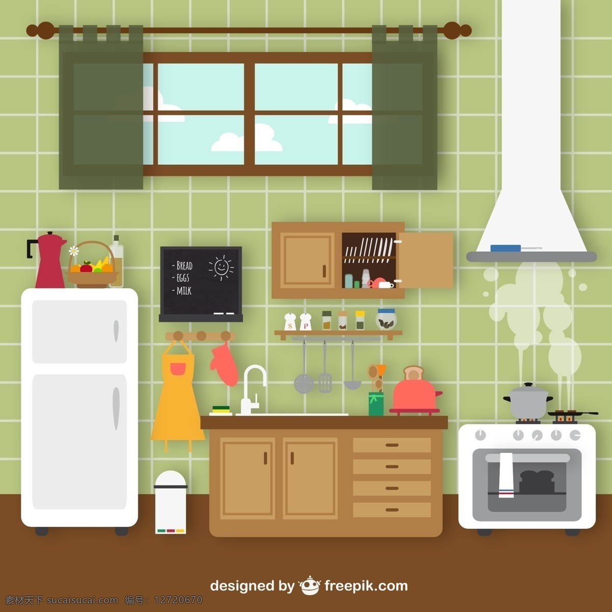 绿色整洁厨房 绿色 整洁 厨房 家居 冰箱 白色