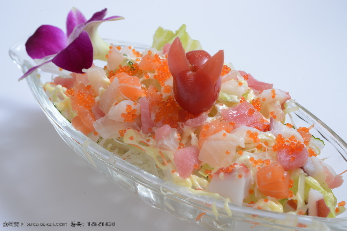 生鱼片沙拉 寿司 生鱼片 章鱼 三文鱼 蔬菜沙拉 餐饮美食 传统美食