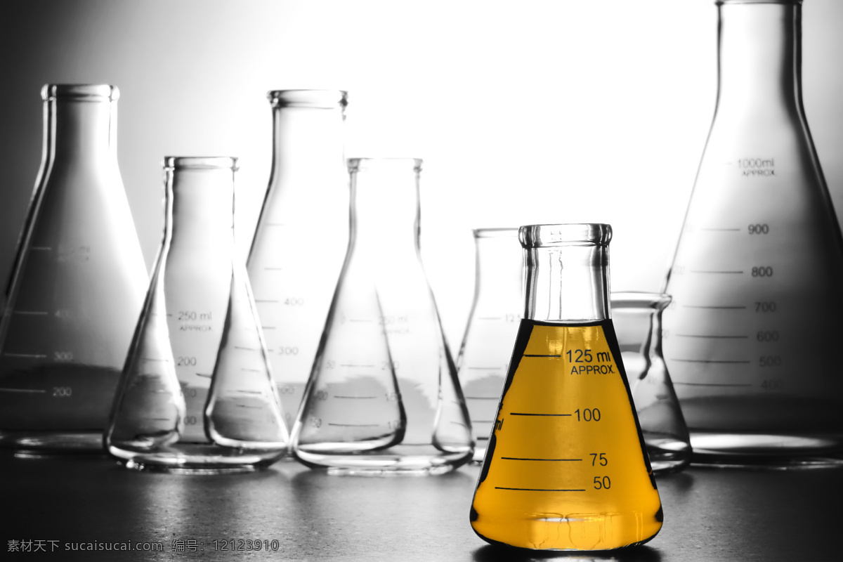 锥形 瓶 内 黄色 液体 玻璃瓶 锥形瓶 试剂 科技图片 现代科技