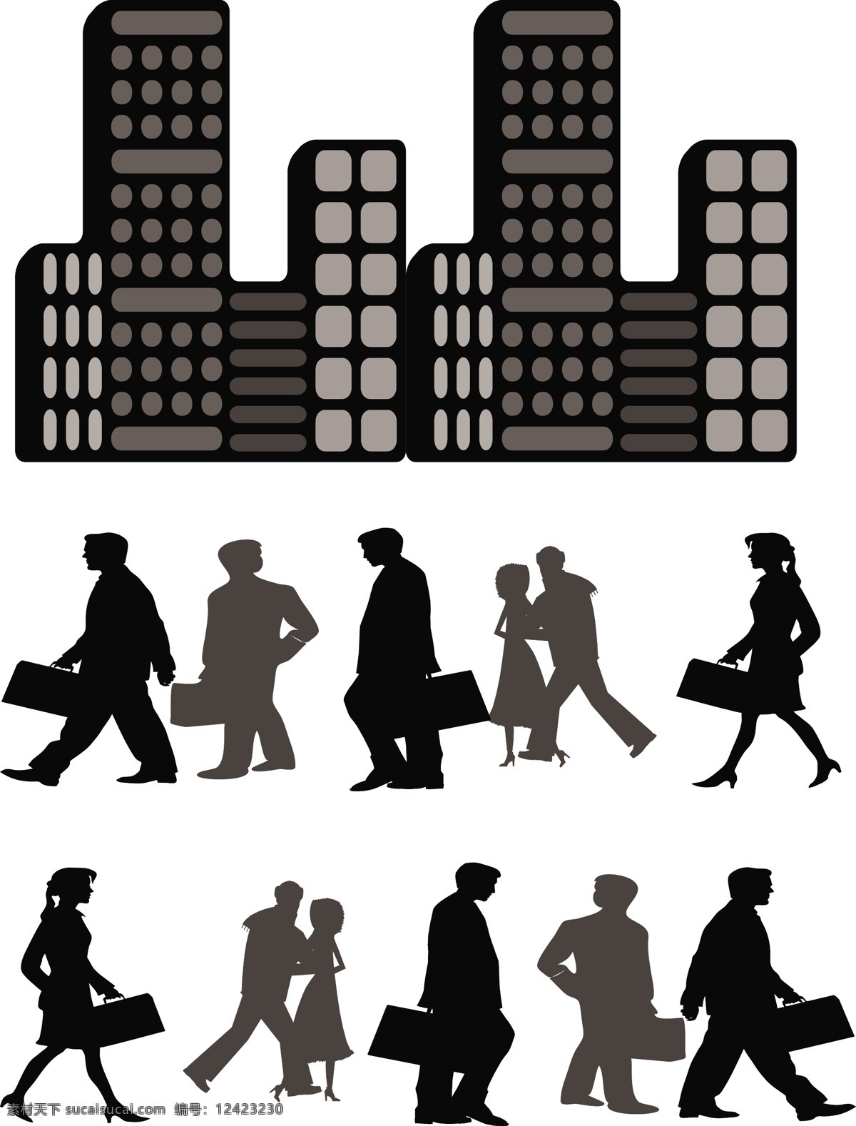 城市剪影素材 城市素材 城市剪影 图标元素 平面设计 高楼 人物剪影
