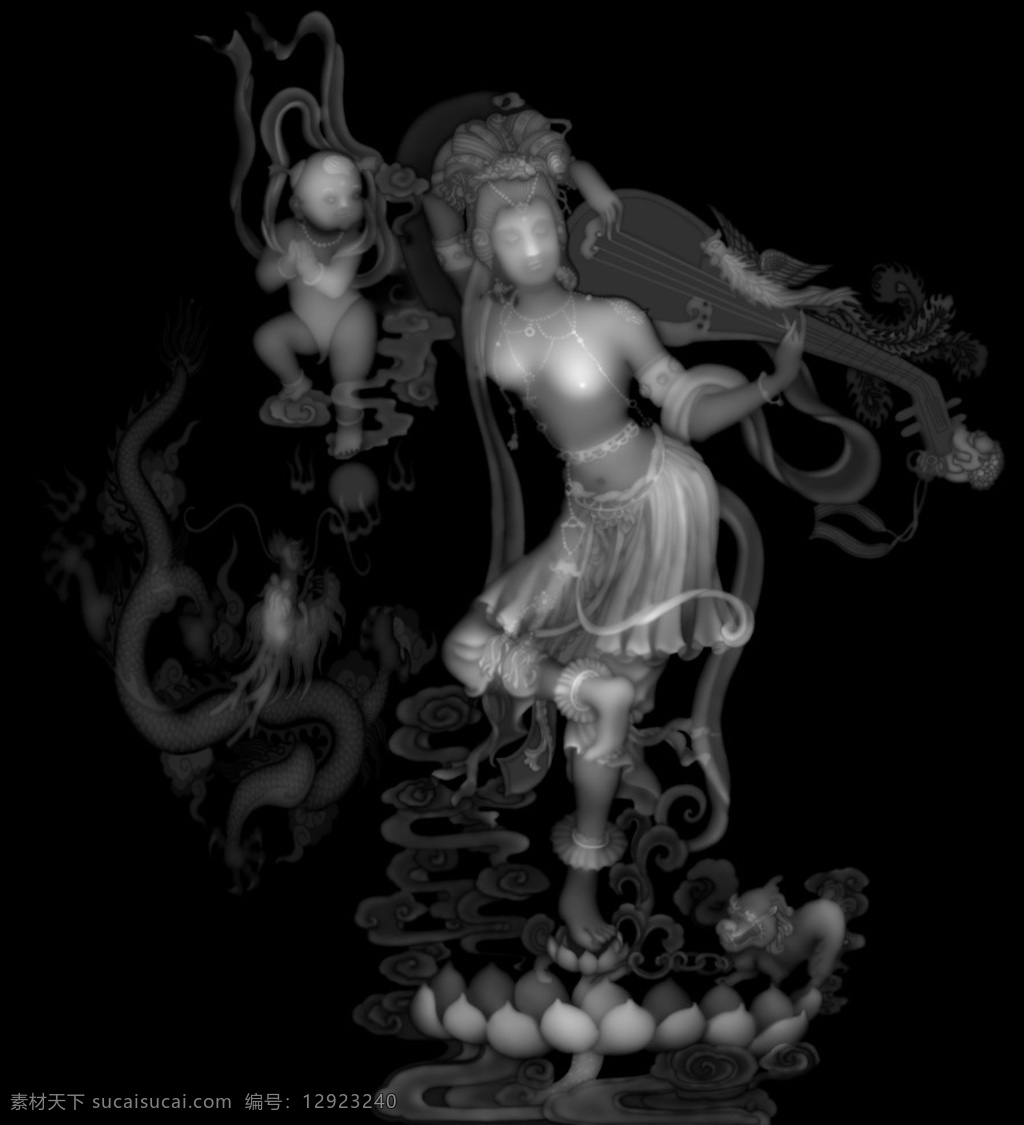 反弹琵琶 灰度图 浮雕 雕刻 人物 实木 人物图库 女性妇女 bmp