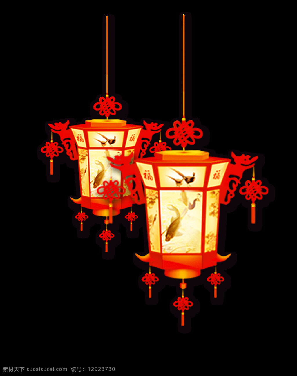 手绘 中国式 灯笼 元素 花灯 元宵灯节 中国式灯笼 中国结 免抠