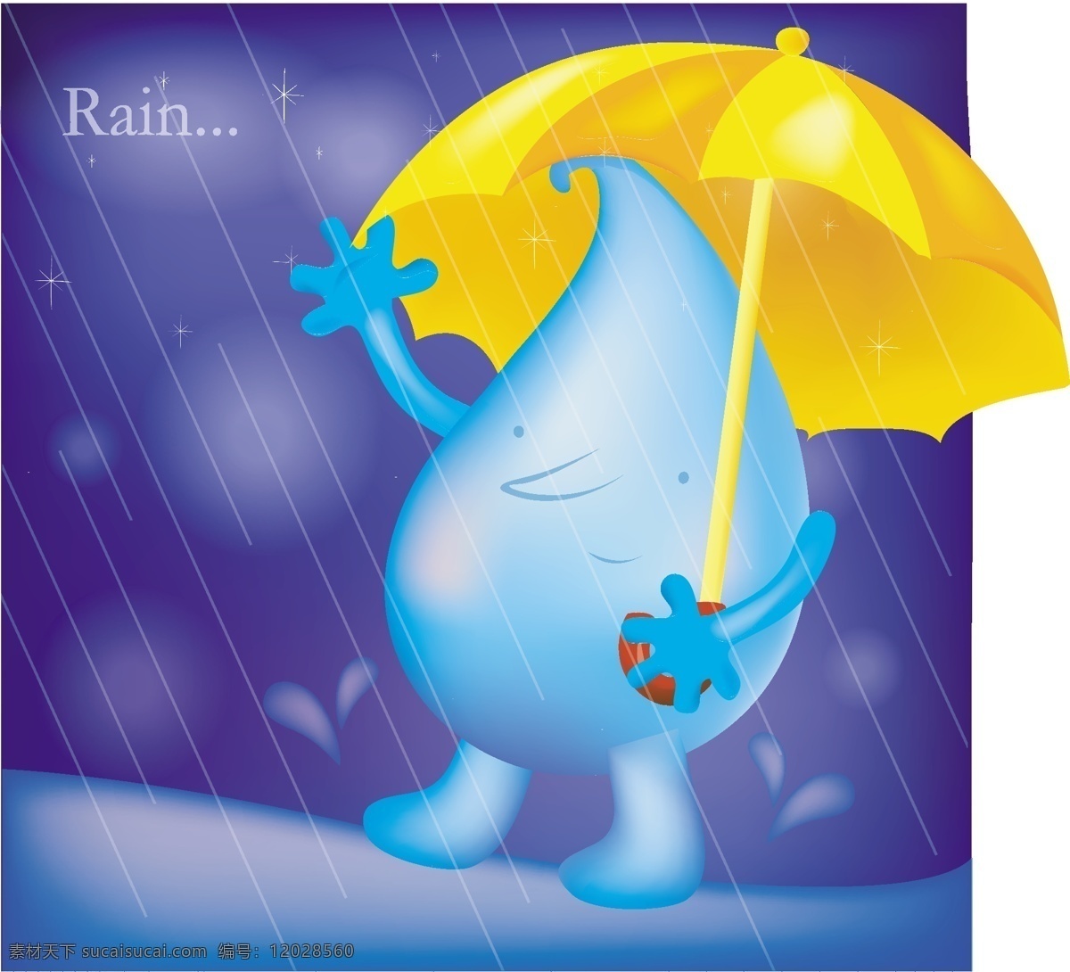 小雨 蓝色背景 其他矢量 伞 矢量素材 矢量图库 水滴 小雨矢量素材 小雨模板下载 漫画天气预报 psd源文件
