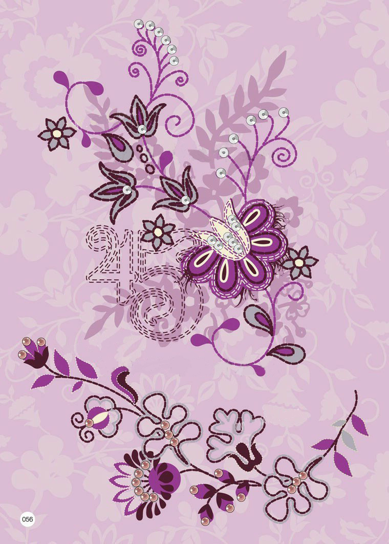 绣花免费下载 粉红色 服装图案 色彩 绣花 植物花卉 紫色 面料图库 服装设计 图案花型