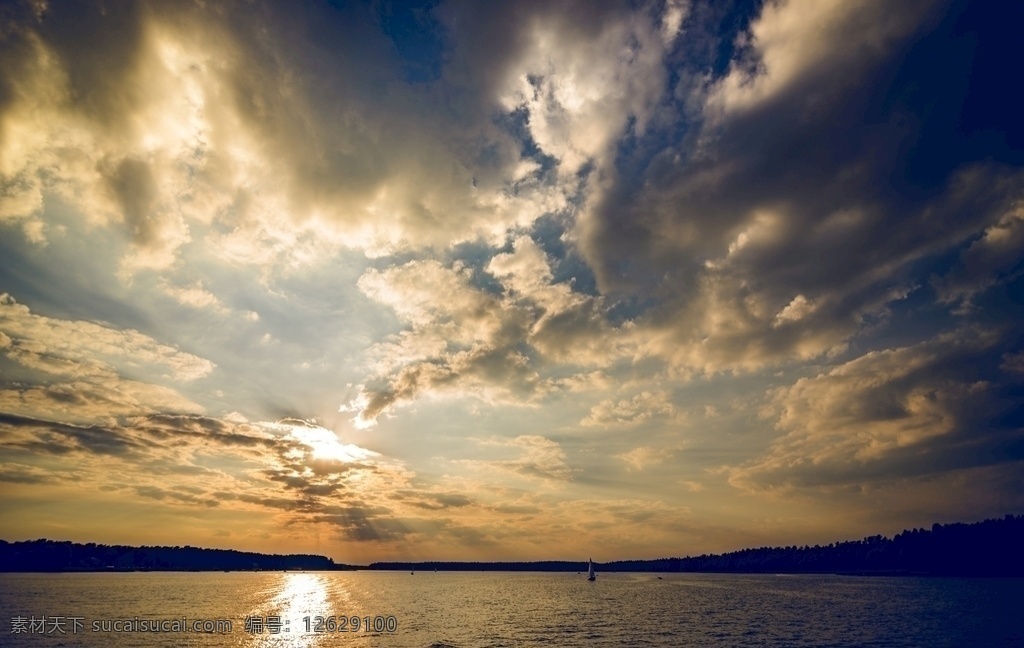 天空 多云 风景 光 反射 倒影朝阳 夕阳 海 水 太阳 帆船 日落 海洋 自然 美景 自然景观 自然风景