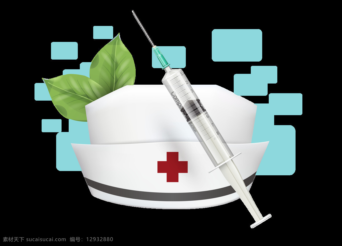 卡通 白色 护士 帽 针管 元素 医务 叶子 透明元素 png元素 免抠元素