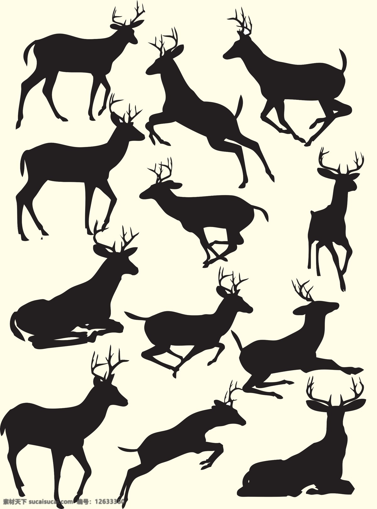 鹿黑色剪影 鹿 动物 手绘鹿