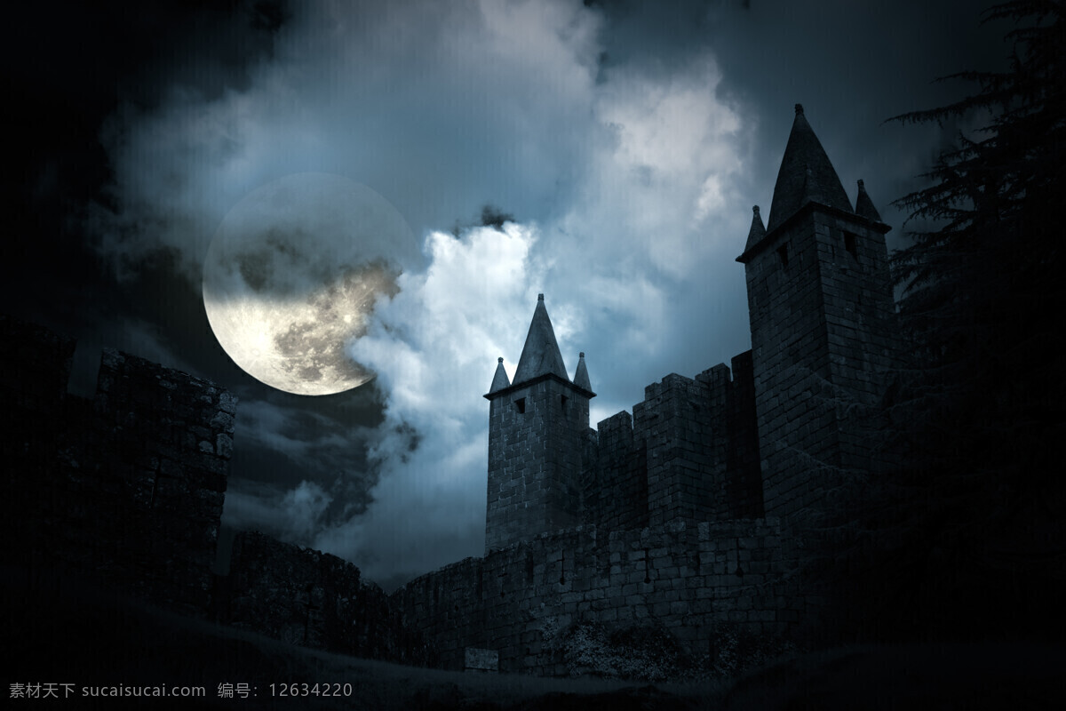 美丽古堡风景 古堡风景 建筑风景 月亮 美丽月色 城堡风景 美丽风景 建筑设计 环境家居 黑色