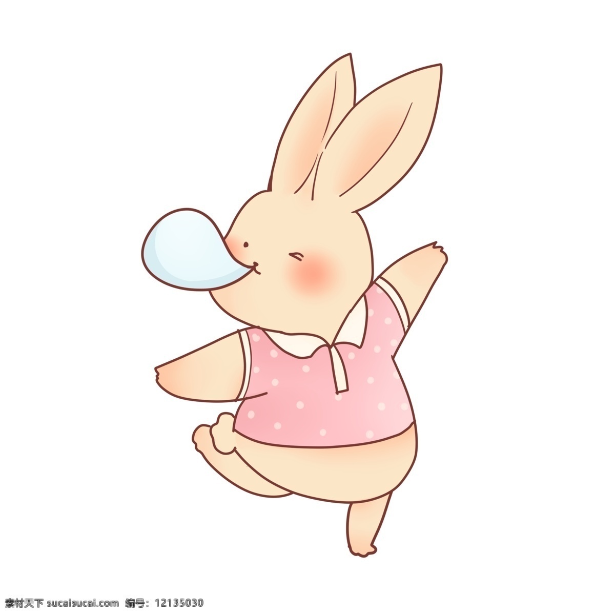 清新 可爱 小 兔子 吹 泡泡 小兔子 动物 拟人化 口香糖 波点 服装 粉色 插画风 拟人