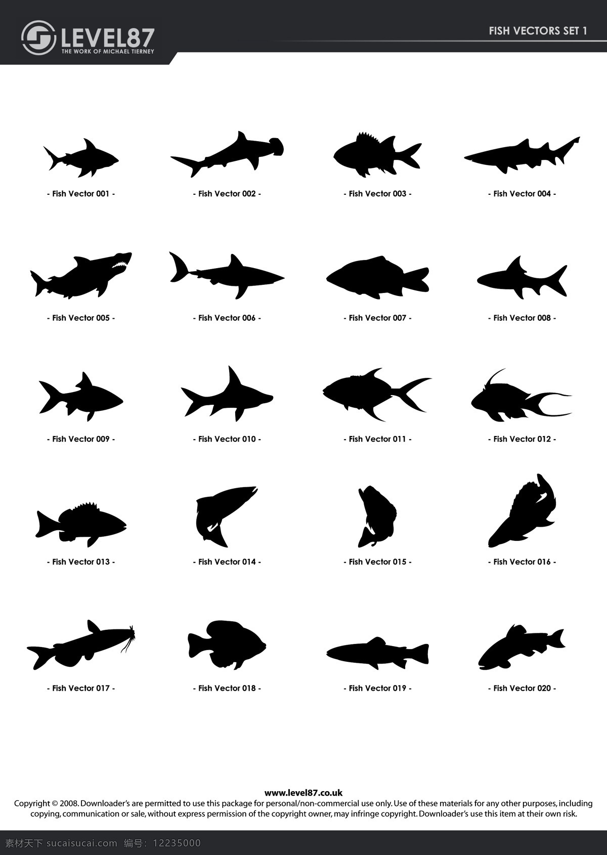 鱼类 剪影 插画 卡通 模板 鲨鱼 设计稿 素材元素 小丑鱼 源文件 矢量图