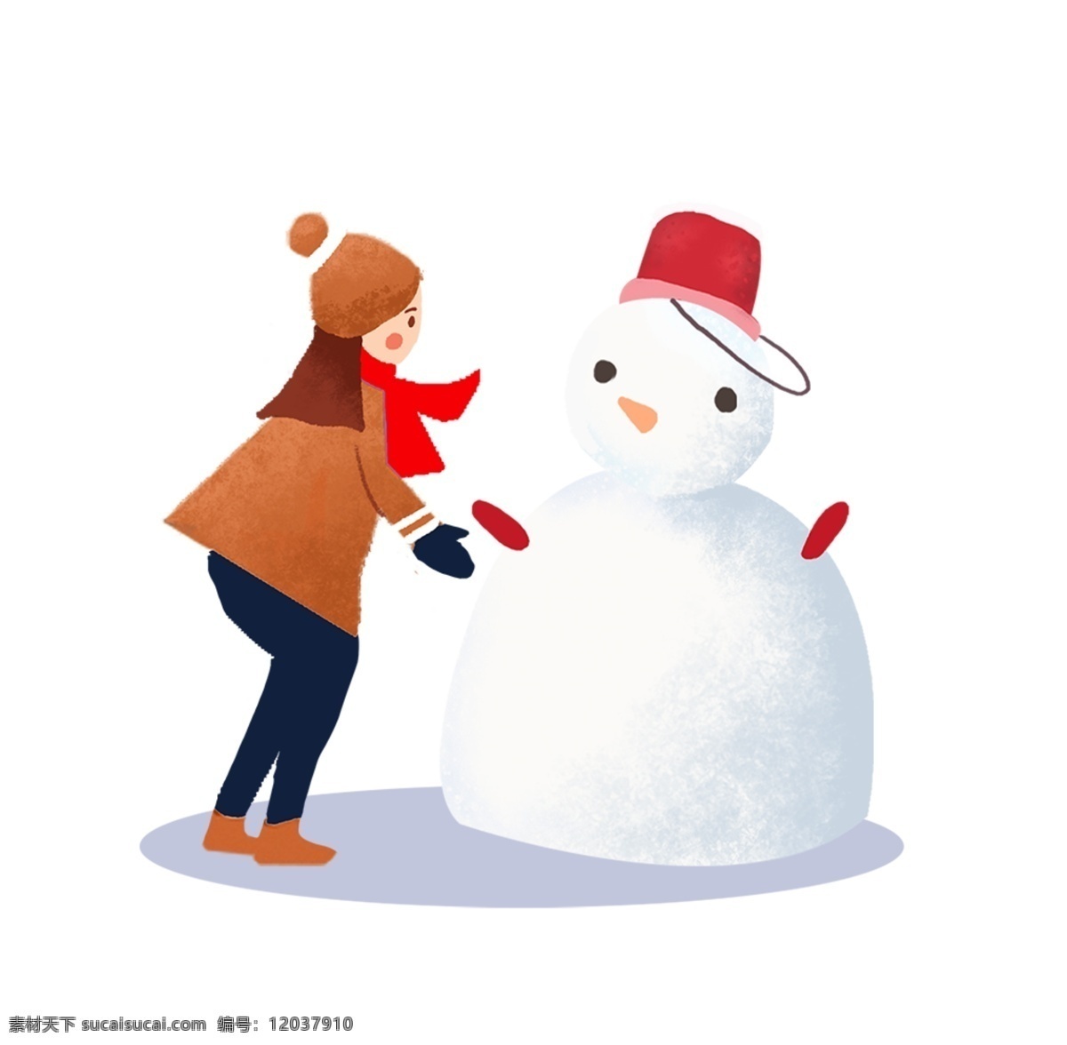 二十四节气 小雪 堆 雪人 主题 插画 卡通 手绘 精美 海报插画 广告插画 小清新 简约风 装饰图案 堆雪人
