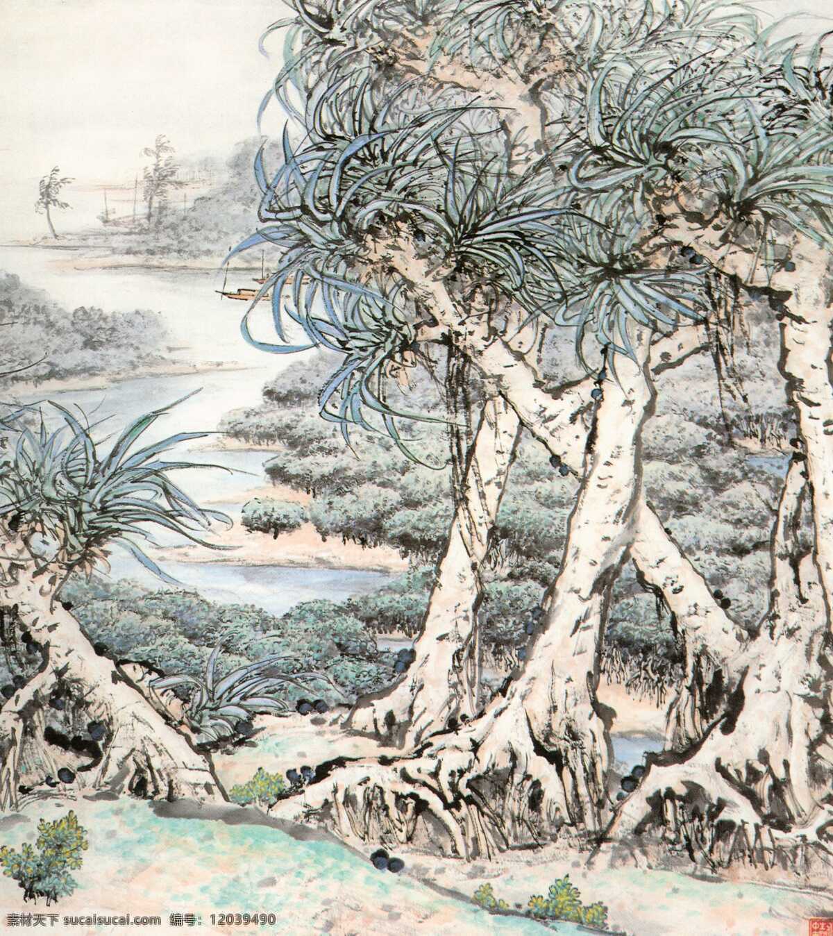 中国 现代名家 中国画 南海 荫 绿州 国粹 绘画 山水画 水墨山水 写生 现代 关山月 岭南画派 海边 海风 海岛 椰树 绿洲 树荫 和熙 绿色 生机勃勃 四季如春 苔藓 明媚 寓意 意境 文化艺术 绘画书法 中国古典艺术 设计图库