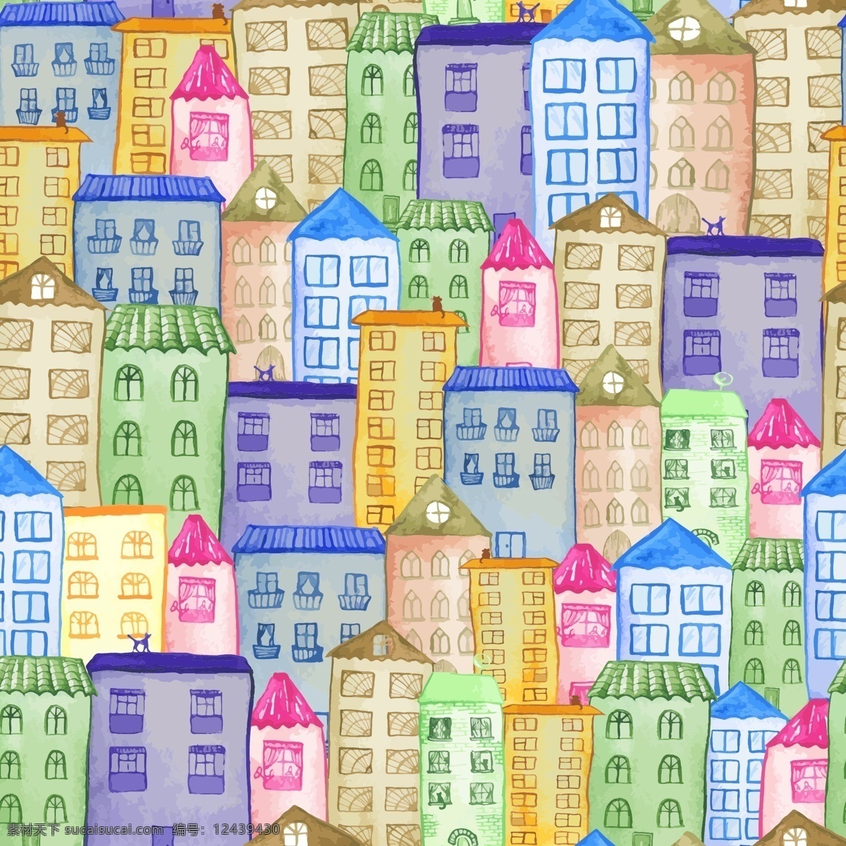 水彩 绘 时尚 建筑 插画 创意 房子 手绘 水彩绘 外观