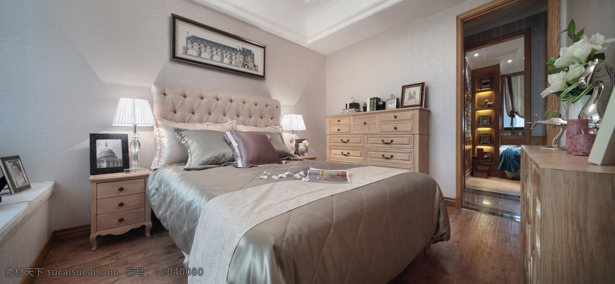 现代 简约 卧室 素色 皮质 床头 室内装修 效果图 卧室装修 浅色背景墙 素色床品 木地板