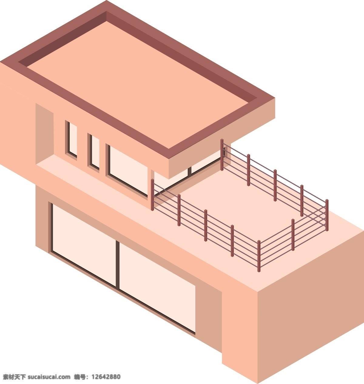 d 风格 现代 双层 建筑 元素 商用 城市 生活 立体 未来 别墅 2.5d 三维 粉色