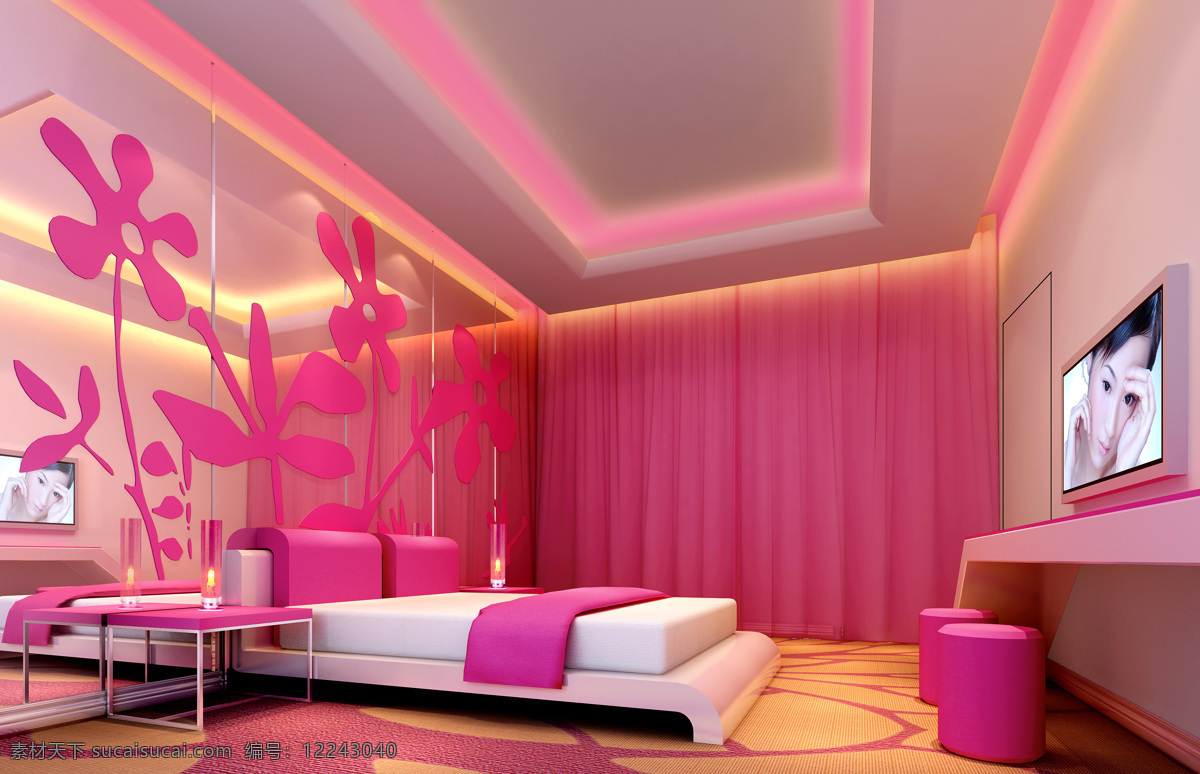环境设计 室内设计 室内效果 粉红色 居室 设计素材 模板下载 粉红色居室 个人房间 ktv房间 家居装饰素材