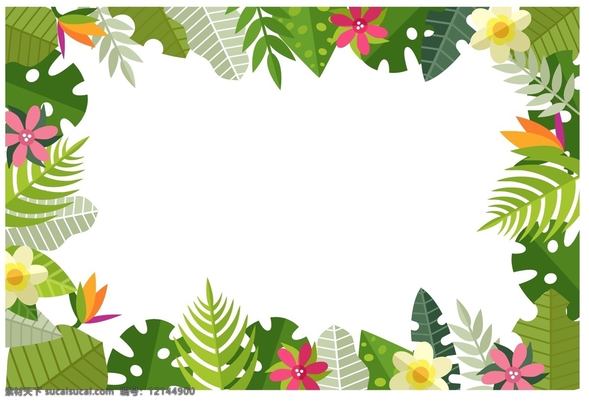 矢量花草 热带植物 矢量植物图 植物花卉 边框 卡片背景 花朵素材 花纹底纹 花朵背景 植物花卉矢量 雨林 植物主题 炫彩边框背 景 矢量树叶