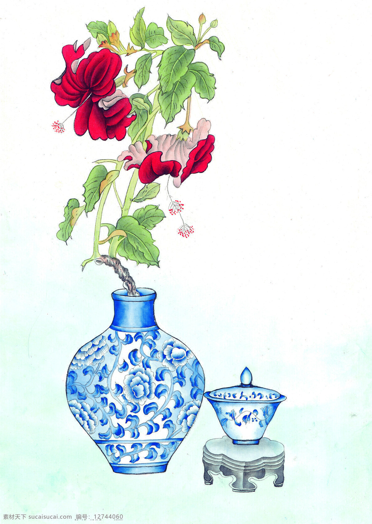 工笔花瓶 插花 花瓶 花卉 工笔画 花 青花瓷 花纹 瓷器 古代瓷器 古瓷器 名家工笔花鸟 工笔花鸟 绘画书法 文化艺术