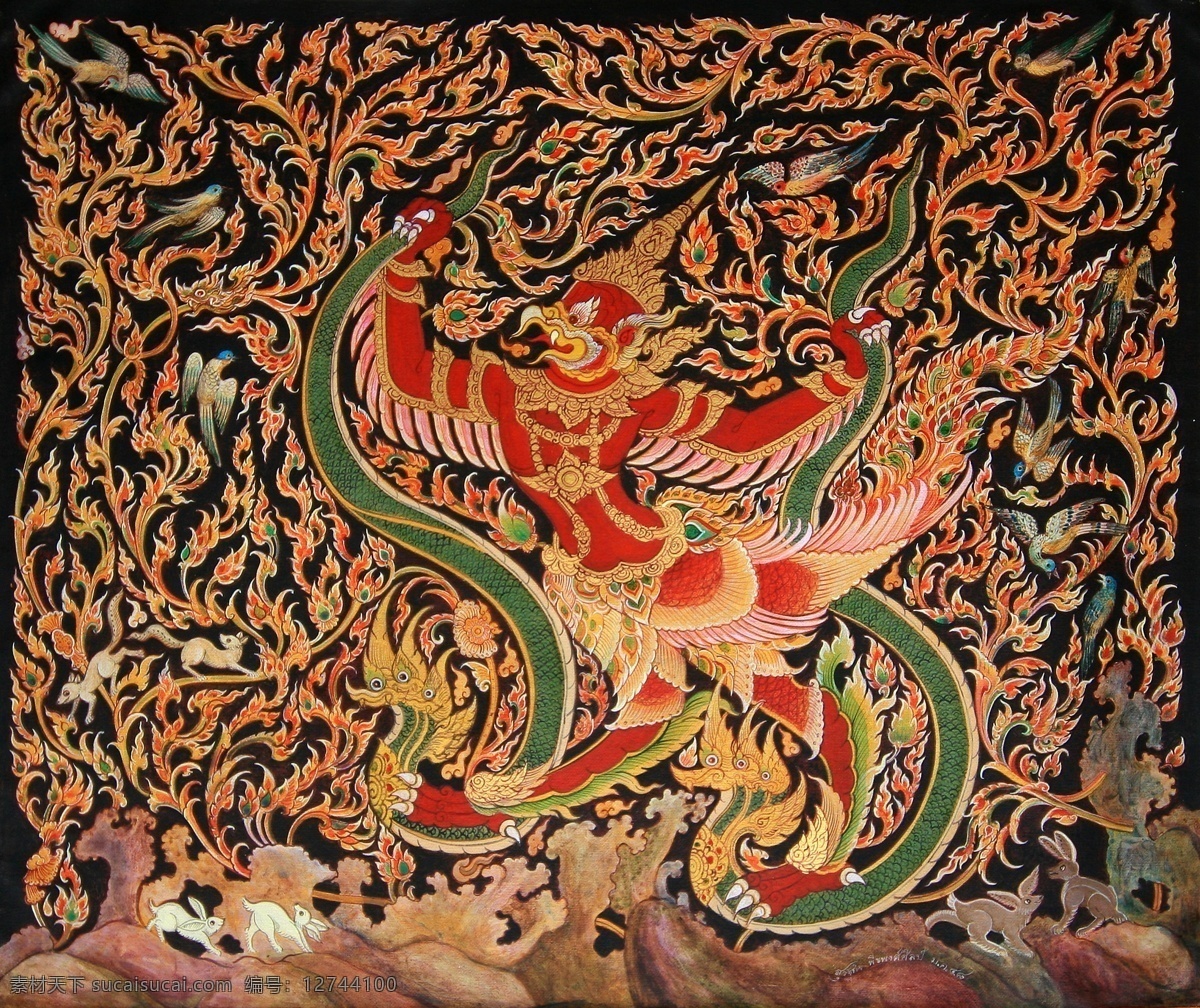 krut jab naga 克鲁特 攻击 迦 高清 泰国 宗教画 艺术画 油画 绘画 艺术 高清绘画 绘画书法 文化艺术
