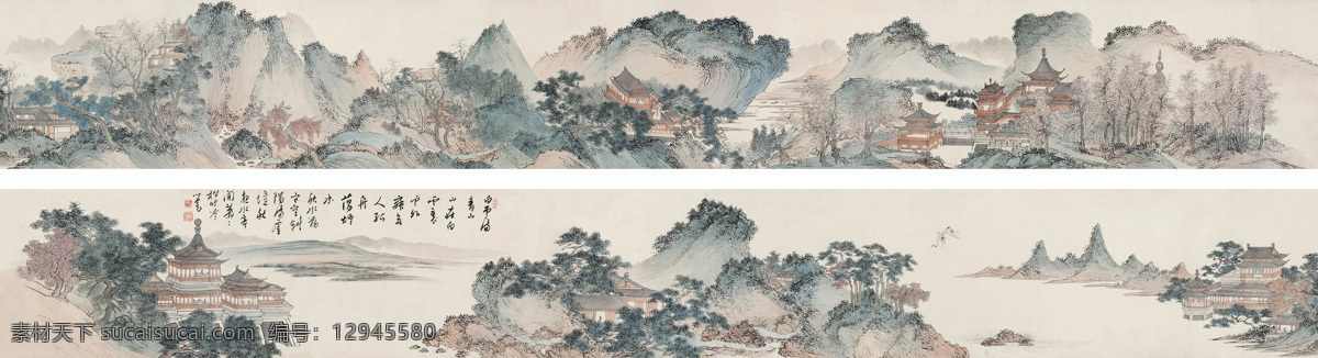 山水长卷 国画 溥儒 群山 崇山峻岭 山水 绘画书法 文化艺术