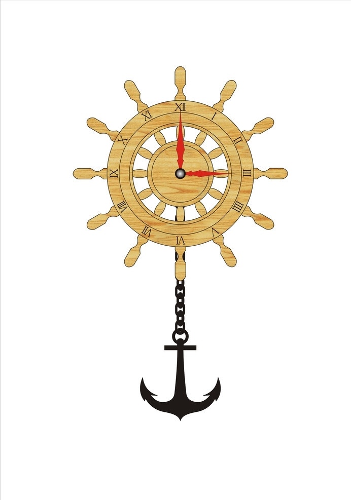 船舵挂钟 船舵 挂钟 钟表 方向舵 时间 钟 矢量素材 其他矢量 矢量