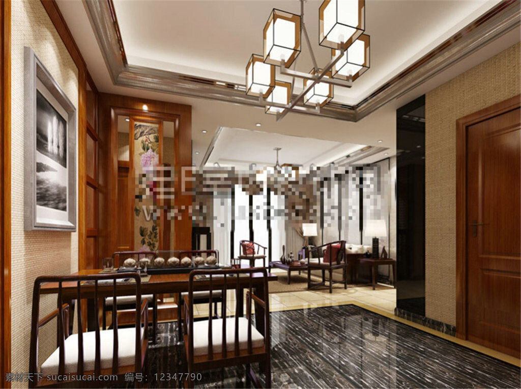 中式 餐厅 模型 室内装修 3d 室内装饰模型 3d模型 室内模型 室内设计模型 max 黑色