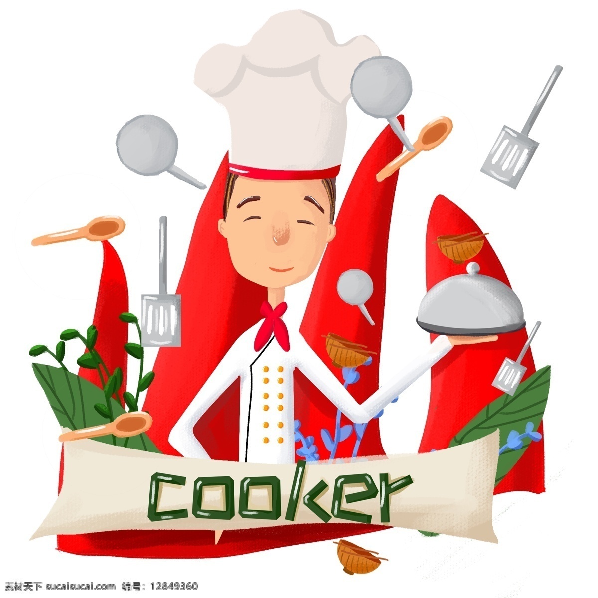 手绘 卡通 人物 厨师 卡通人物 职业人物 卡通厨师 手绘人物
