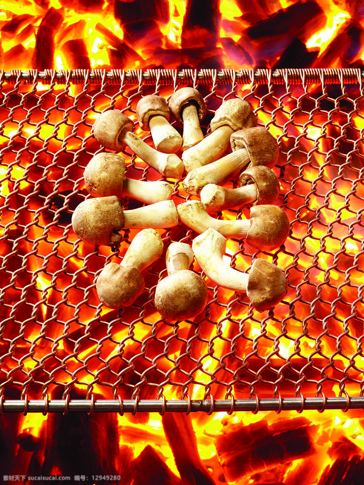 堆 正在 烧烤 蘑菇 蔬菜 食物 菌类 新鲜 碳烤 铁网 美味 可口 蘑菇图片 餐饮美食