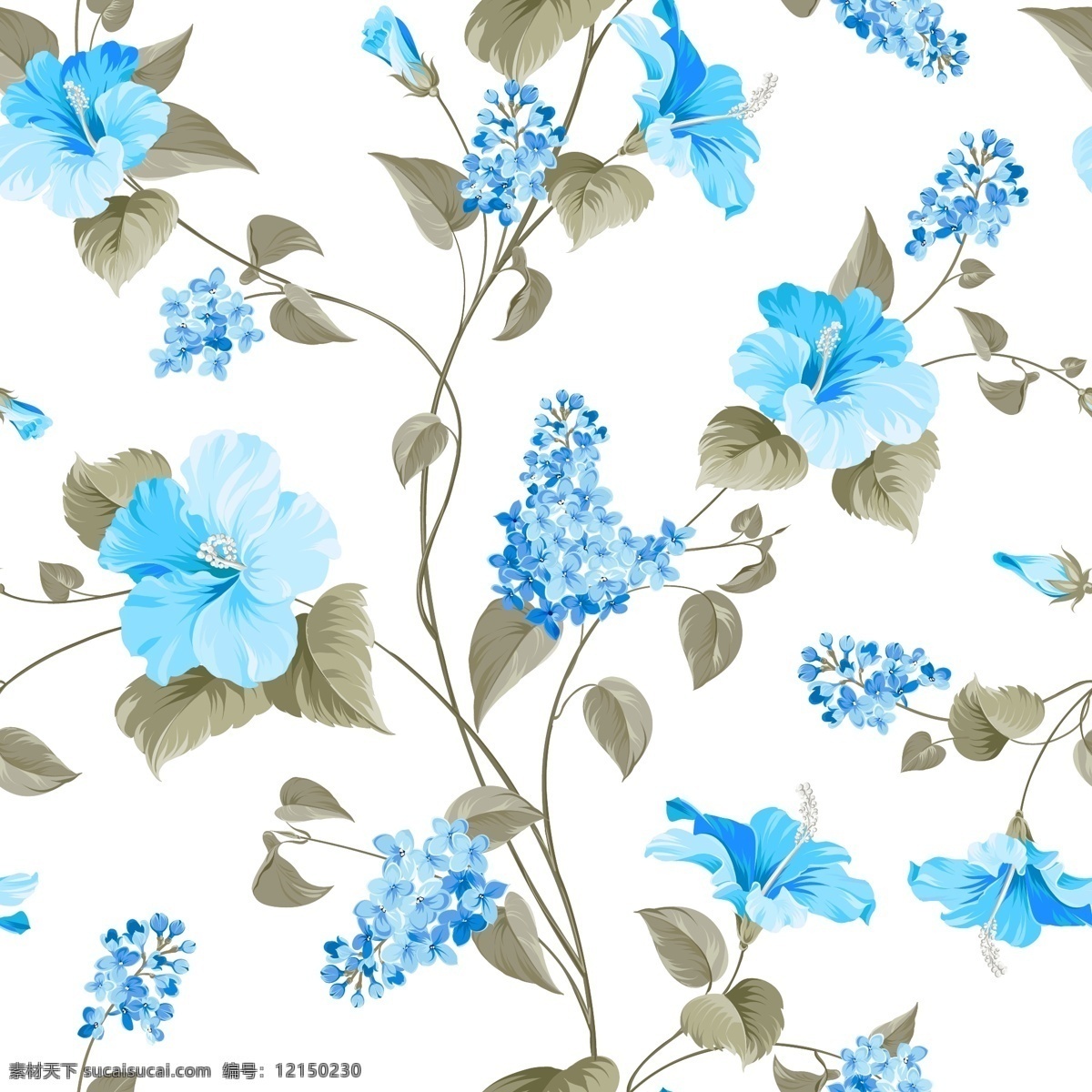 北欧 简约 花朵 背景 精美 植物 花纹 底纹 蓝色树叶 图案 底纹边框 其他素材