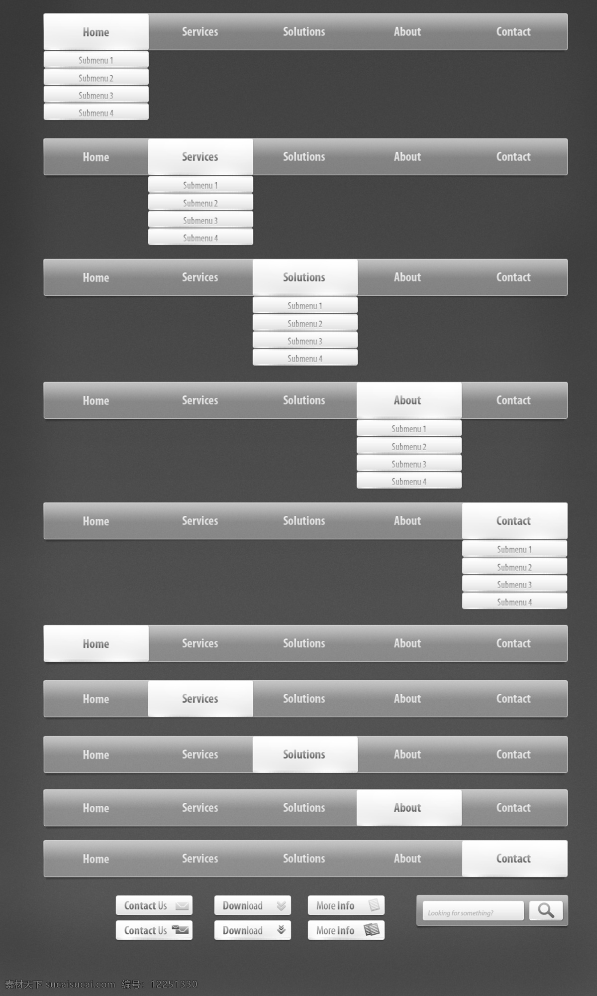 灰色 网页 下拉 菜单 导航 条 网页素材 框 按钮 网页模板