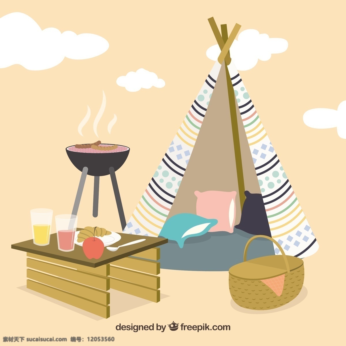 野餐 烧烤 帐篷 背景 的背景下 食品 方 表 度假 露营 野餐篮 午餐 户外 庆祝 吃饭 夏天 外面 烤