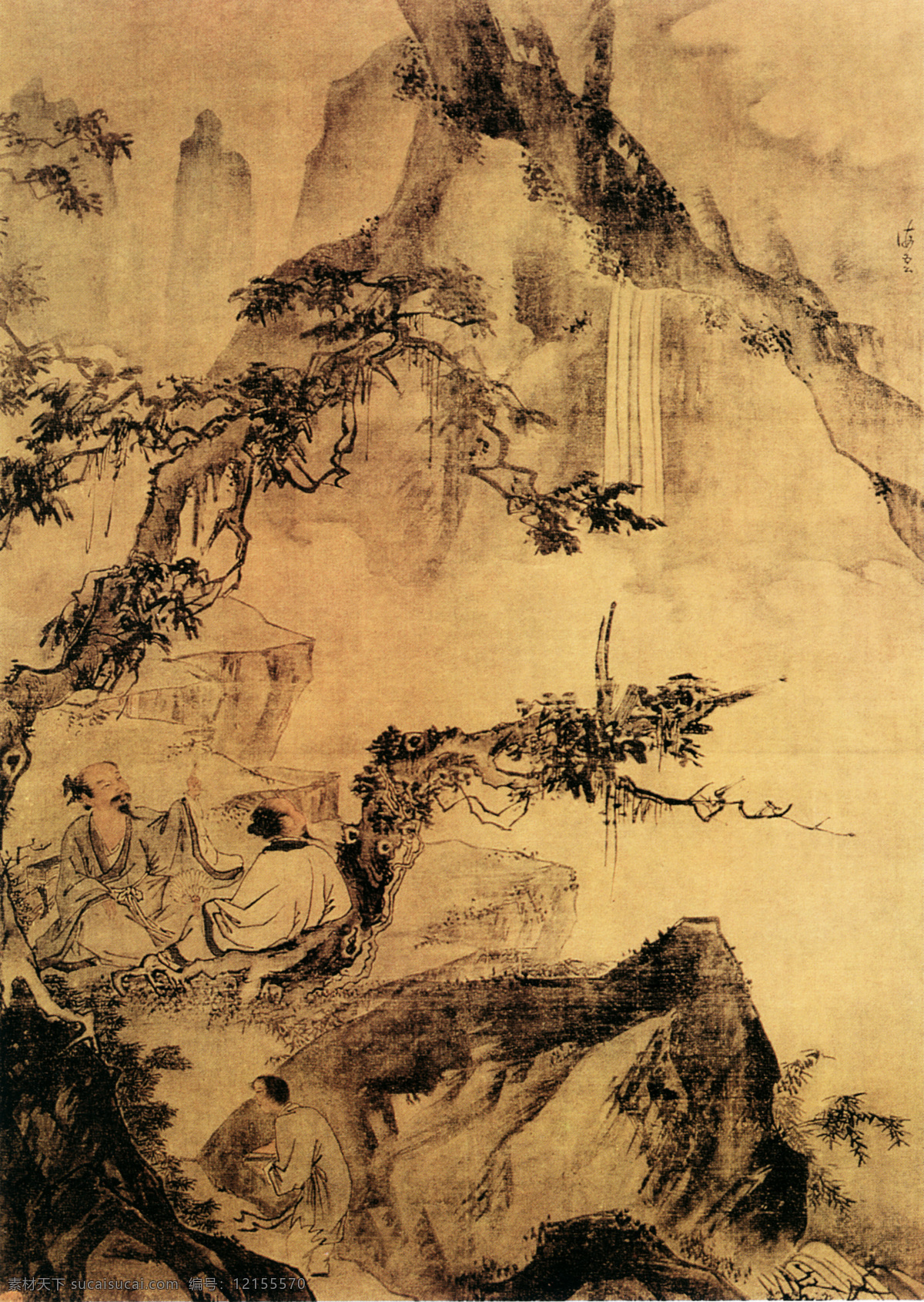 山水 名画 书画 观 瀑 图 古画 观瀑图 山水画 山水名画书画 书画真迹 中国水墨画 名家汪肇 文化艺术