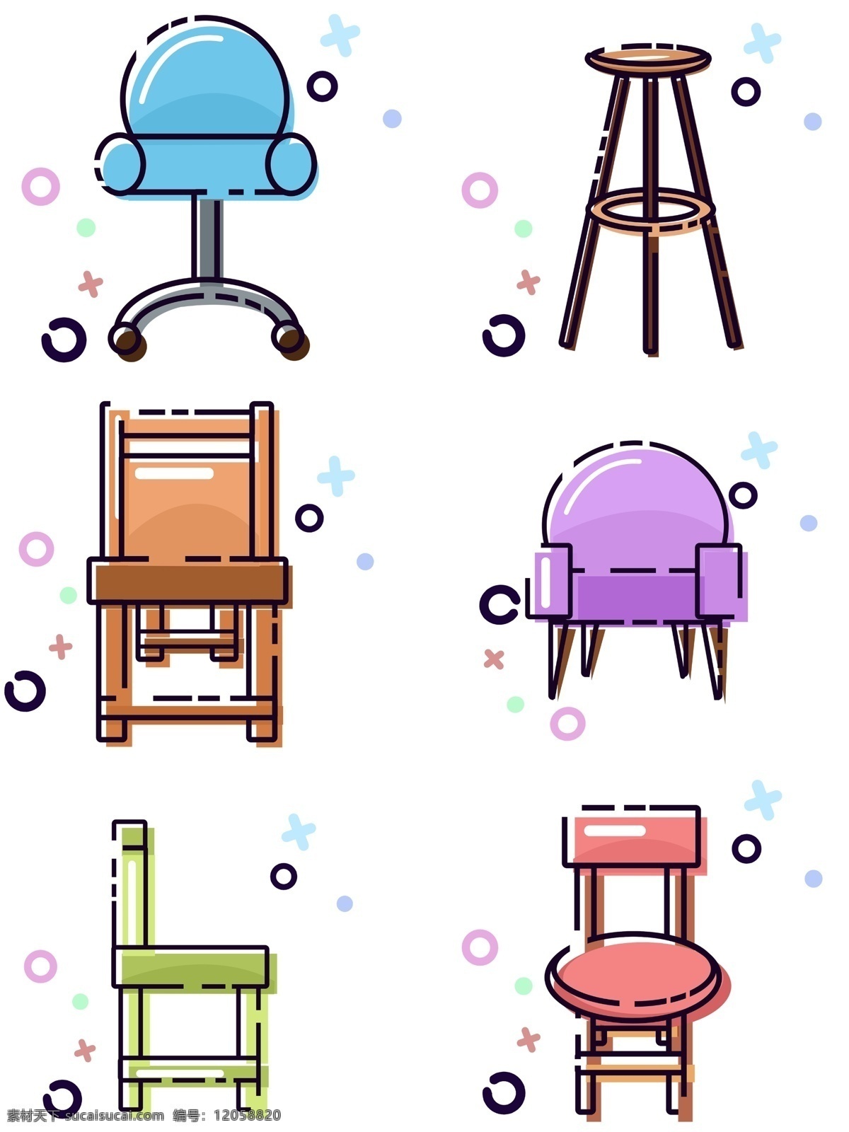 mbe 风格 生活用品 椅子 类 套 图 卡通 可爱 商用 蓝色 紫色 绿色 沙发椅 板凳 电脑椅 套图 可商用 粉色