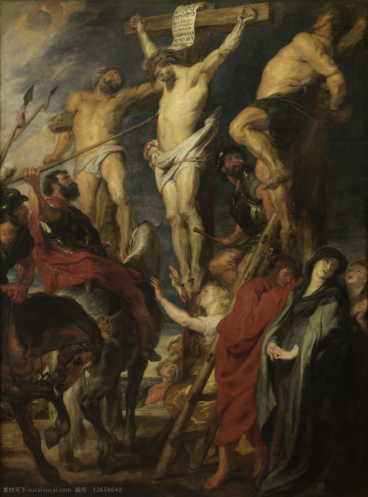 十字 架上 钉 男士 骑马 士兵图片 士兵 十字架 耶稣 基督教 油画 绘画 艺术 绘画作品 书画 书画文字 文化艺术